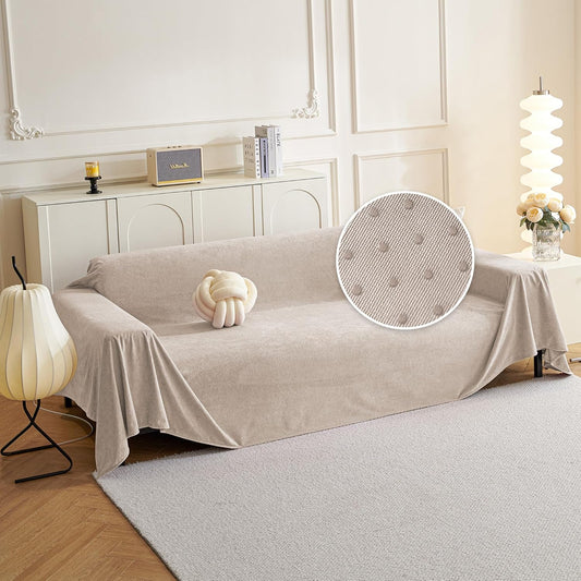 MYSKY HOME Couch Cover Sofa Covers for 3 Cushion Couch, Dog Couch Covers Protector for Sectional Sofa, Non Slip Soft Sofa Slipcover Modern Furniture Protector for Pet, 91" x 134", Oat