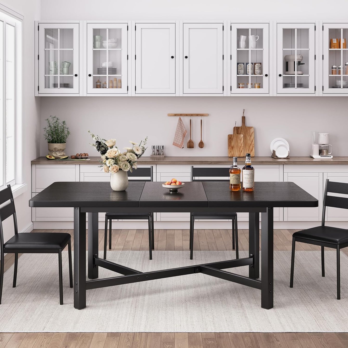 Dining Table for 4-6,62“Extendable Round Kitchen Dining Room Table, Space Saving Rectangle Large Expandable Wood Dinner Furniture for Small Space（47-62In*28In*30In） (Grey)