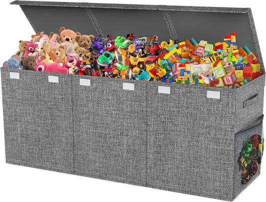 Extra Large Toy Box Chest with Lids, Collapsible Sturdy Kids Toy Storage Organizer Boxes for Boys Girls, 40"x14"x16", Toybox Storage Bins Basket for Living Room, Bedroom, Nursery, Gray
