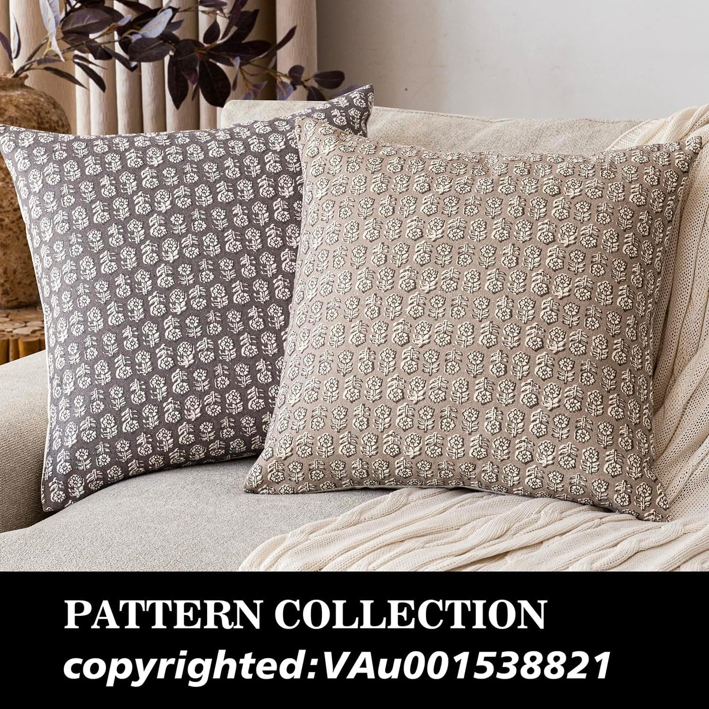 Foindtower Set of 2 Decorative Vintage Floral Print Throw Pillow Covers Neutral Modern Farmhouse Cushion Covers Boho Home Decor for Sofa Couch Chair Bedroom Living Room Outdoor,22×22 Inch,Rustic Gray