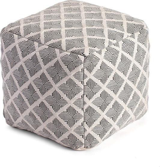 Anji Mountain 100% Handmade & Handcrafted Comfortable Home Décor Pouf Ottoman Footrest for Living Room, Bedroom, Nursery, Kidsroom, Patio Furniture - (20" x 20" x 20"- Black,Ivory)
