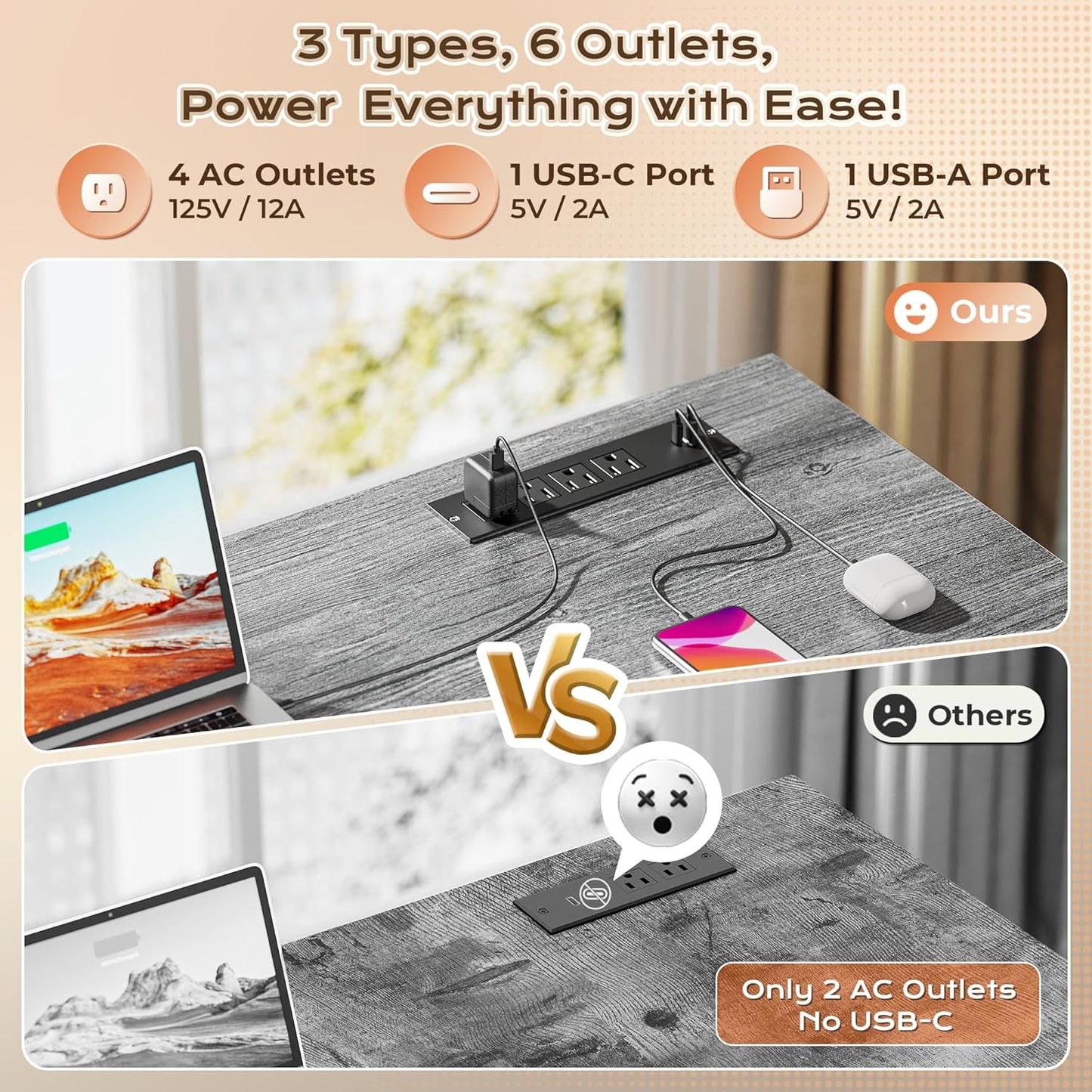 PRAISUN 63 Inch L Shaped Desk with Power Outlets and USB-C Port, Computer Corner Home Office Desk with File Fabric Drawers and Movable Monitor Stand, Larger Storage, Gaming, Writing, Work, Grey