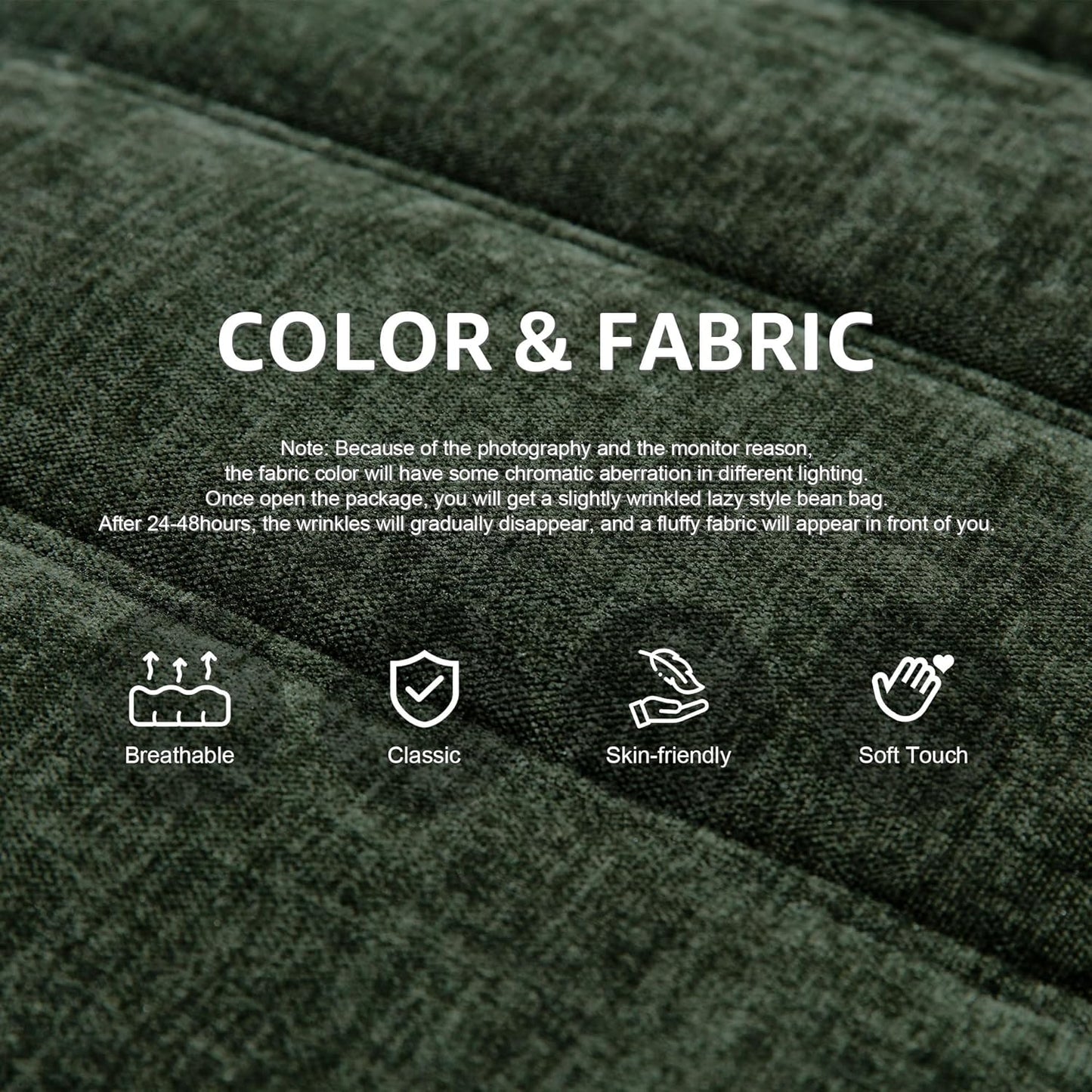 Hobestluk Bean Bag Chairs for Adults Giant Bean Bag Chair Memory Foam BeanBag Chair Bean Bag Sofa with Filler Faux Fur Fireside Beanbags Lazy Sofa for Living Room Bedroom (Green Chenille, 3-Seater)