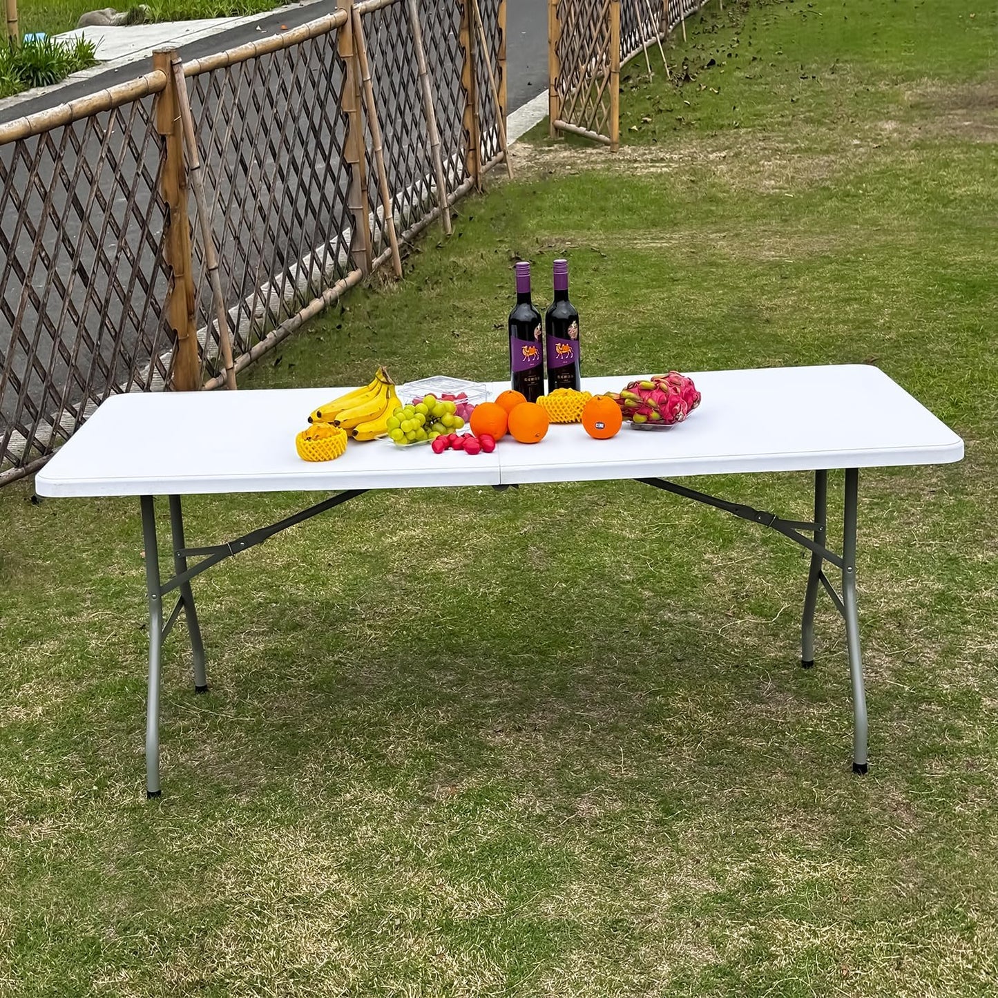 70.8" W X 29" D X 29" H - 6 ft Folding Table White Portable Heavy Duty Plastic Fold-in-Half Utility Foldable Table for Camp，Picnic & Party