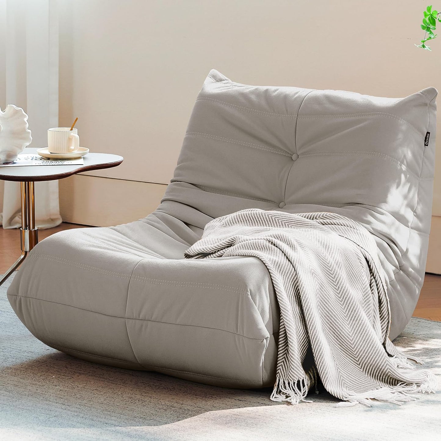 Bean Bag Chair, Fireside Chair Bean Bag Sofa for Adults, Bean Bag Chairs for Teens with High-Resilience Foam, Memory Foam & Non-Slip Base Bean Bag for Living Room, Bedroom, Office (Suede, Light Gray)