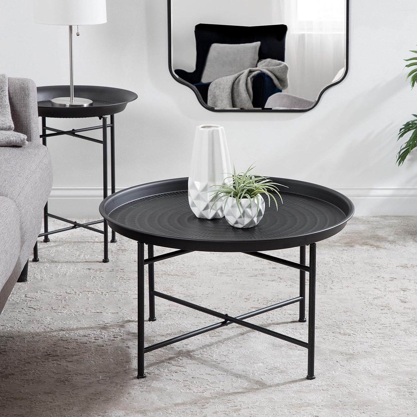 Kate and Laurel Mahdavi Modern Coffee Table, 26 x 26 x 16, Black, Unique Coffee Table with Sophisticated Design