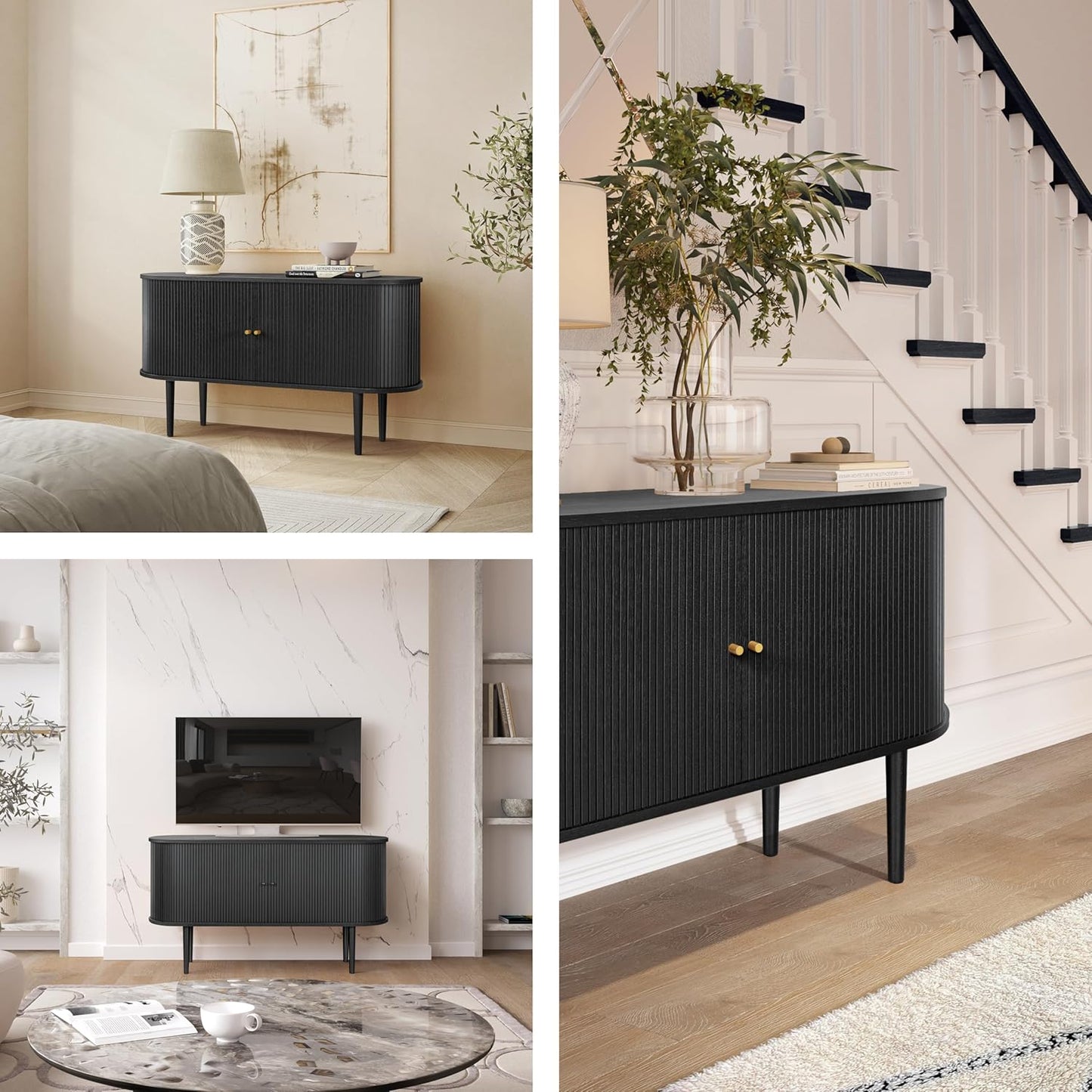 WERMO 55'' Black Sideboard Cabinet with Doors and Shelves - Black Cabinet for Living Room, Bedroom, Entryway and Office Credenza. Kitchen Buffet, Modern Media Console Table with Storage (Black Oak)