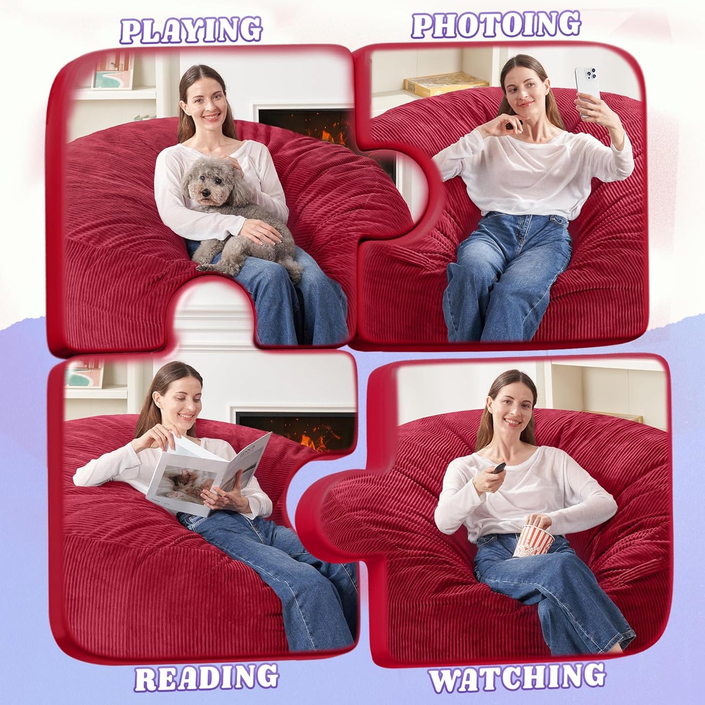 HABUTWAY 4FT Bean Bag Chair,Giant Bean Bag Chairs for Adults,Big Bean Bags with Memory Foam Filled, Large Beanbag Chairs with Soft Corduroy Cover-RED