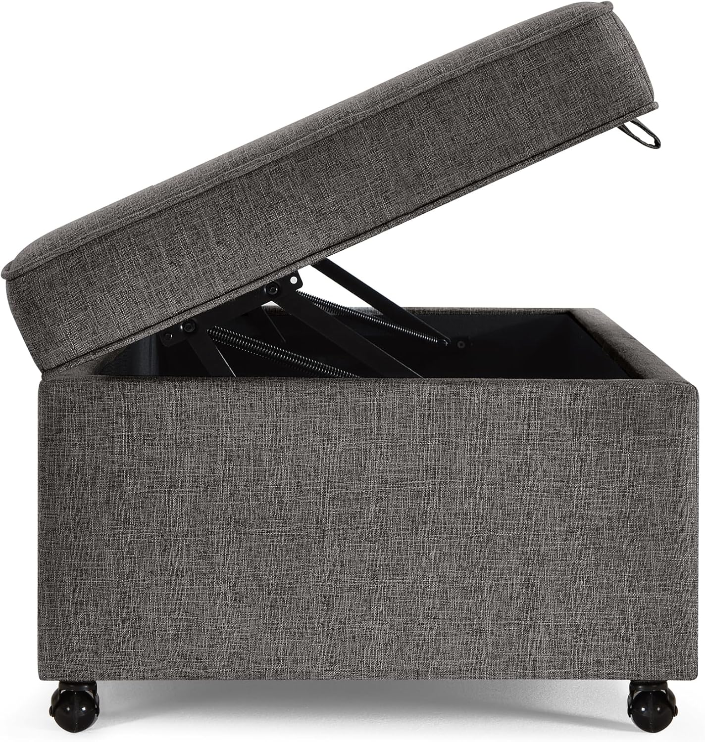 45" Modern Sofa Ottoman with Storage,Linen Upholstered Storage Bench with Rotation Casters and Safety Hinge, for Living Room,Charcoal Grey