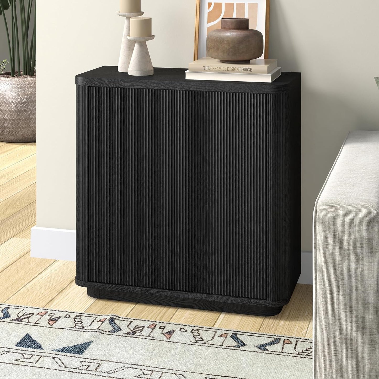 Henn&Hart 32" Wide Rectangular Accent Cabinet in Natural Black, for Home, Living Room, Bedroom, Entertainment Room, Office