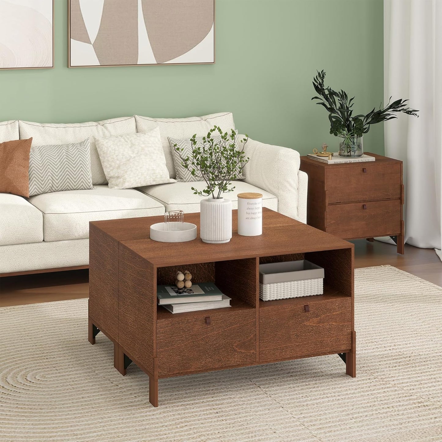 Sebastack TV Stand, Expandable Television Stand, Customizable Coffee Table with Drawer, Entertainment Center and Media Console with Storage for Living Room, Bedroom, 32 inch Walnut Color