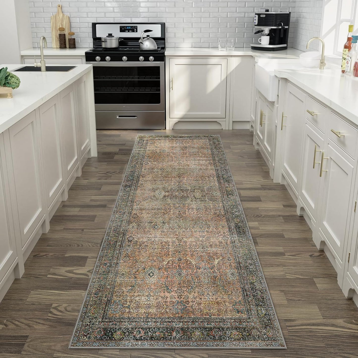 2X5 Area Rugs Machine Washable Rugs for Living Room, Vintage Boho Large Rugs for Bedroom Dining Room, Non Slip Indoor Soft Distressed Lightweight Thin Low Pile Carpet, Vintage Sunset