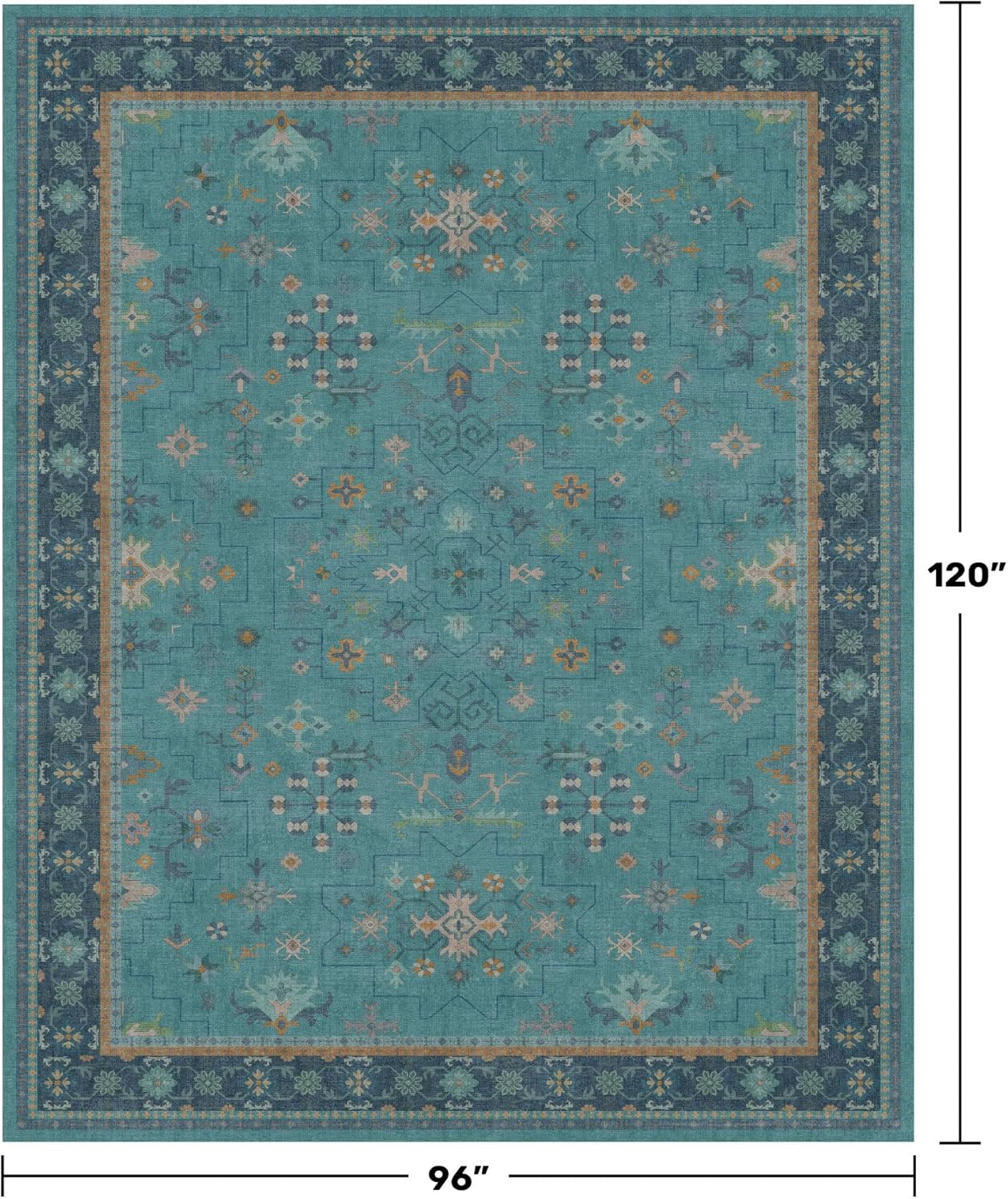 Boho 8x10 Large Teal Green Rugs for Living Room - Vibrant Turquoise Rug for Bedroom under Bed, Dining Room under Kitchen Table, Washable Soft Non Slip Unique Aqua Colorful Indoor Décor teal area rug