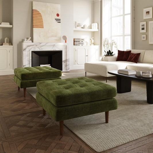 Poly and Bark Napa Velvet Ottoman in Distressed Green