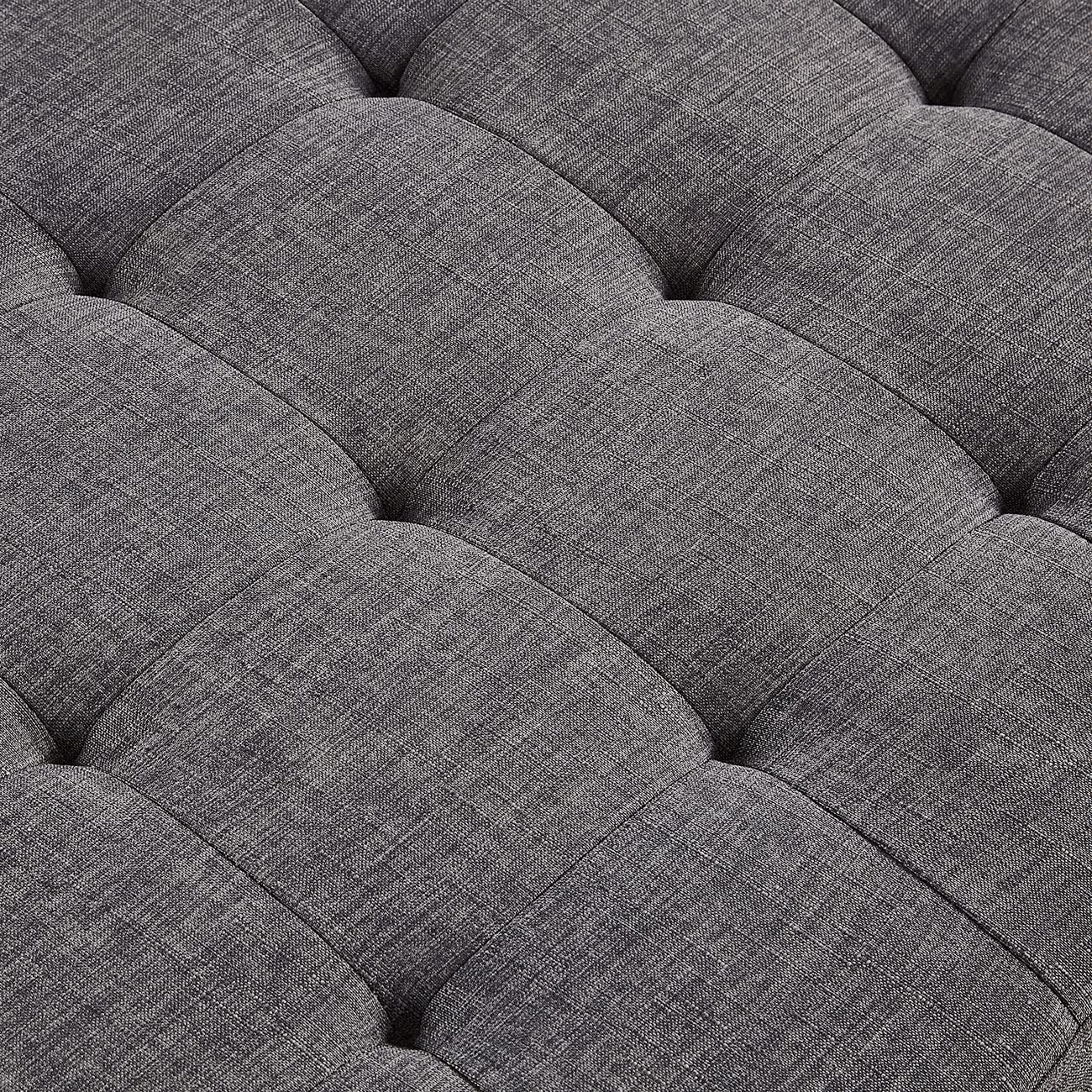24KF Large Square Upholstered Tufted Linen Ottoman Coffee Table, Large Footrest Ottoman with Solid Wood Shelf-Dark Gray