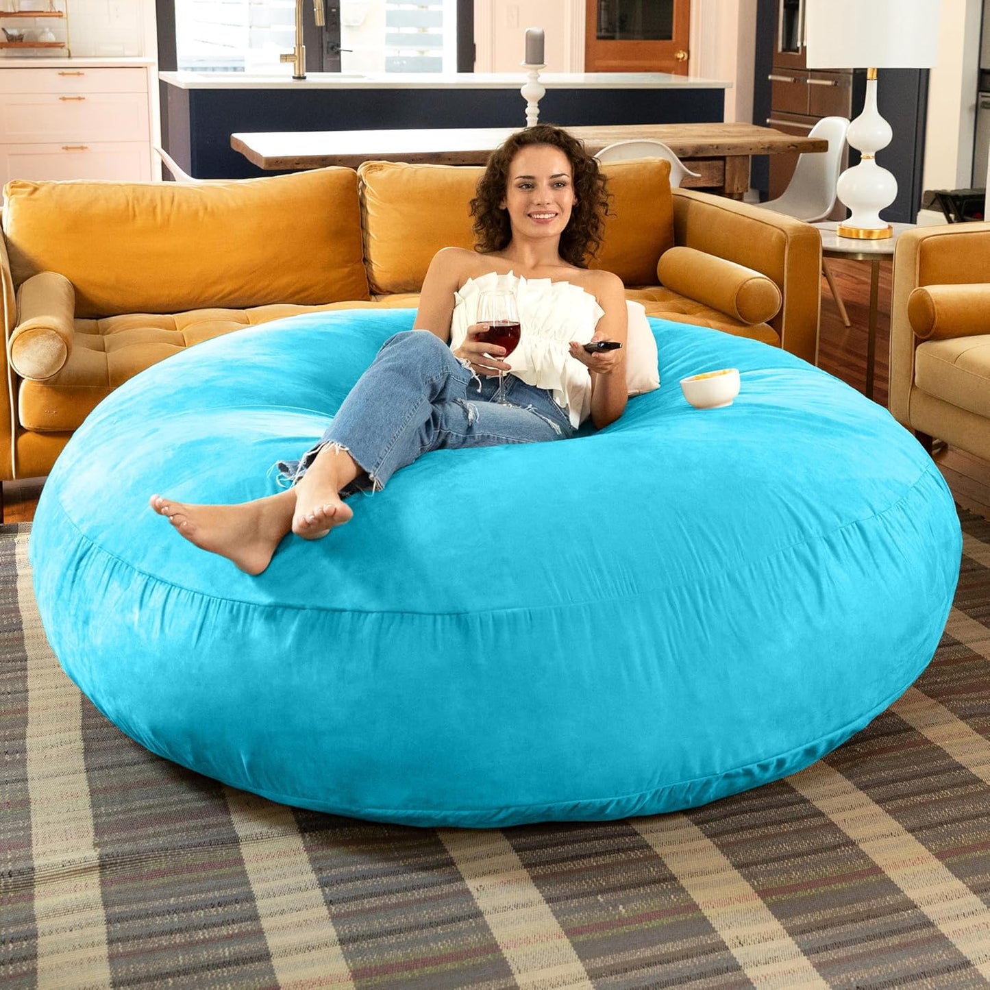 Jaxx 6 Foot Cocoon - 2-in-1 Convertible Bean Bag Bed & Large Bean Bag Chair for Adults, Microsuede Teal