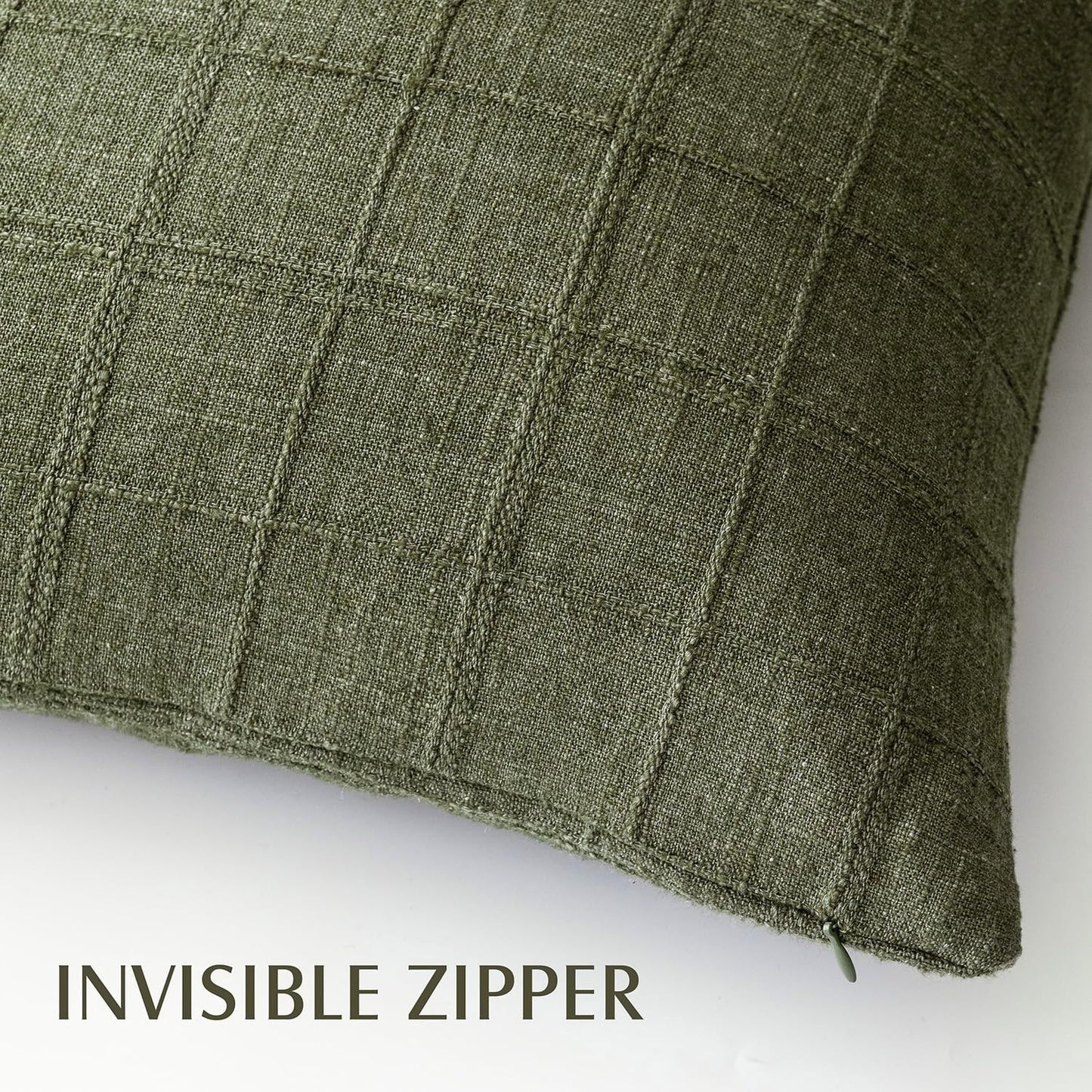 Foindtower Set of 2 Decorative Linen Check Throw Pillow Covers Neutral Farmhouse Vintage Cushion Covers Modern Boho Home Decor for Sofa Chair Couch Bedroom Living Room Outdoor,26×26 Inch,Olive Green