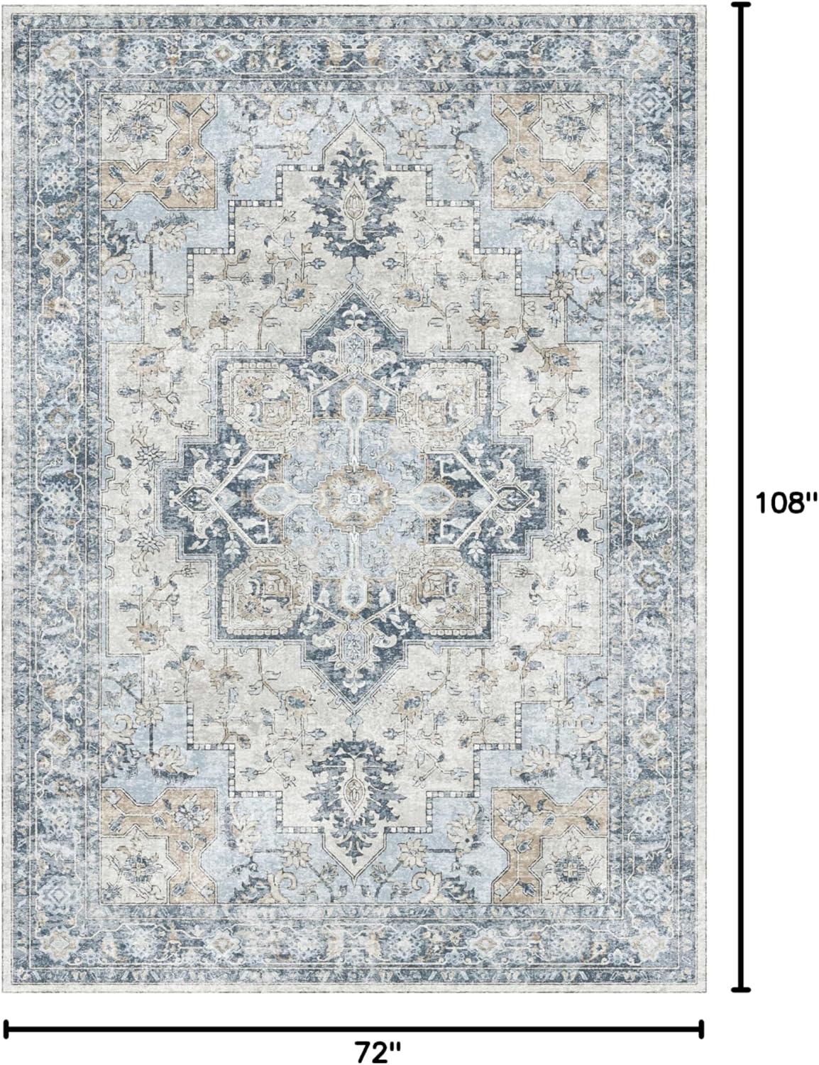 GENIMO 6x9 Area Rugs for Living Room, Non Slip Machine Washable Rugs, Low Pile Chenille Print Rug for Bedroom, Dining Room, Home Office, Blue