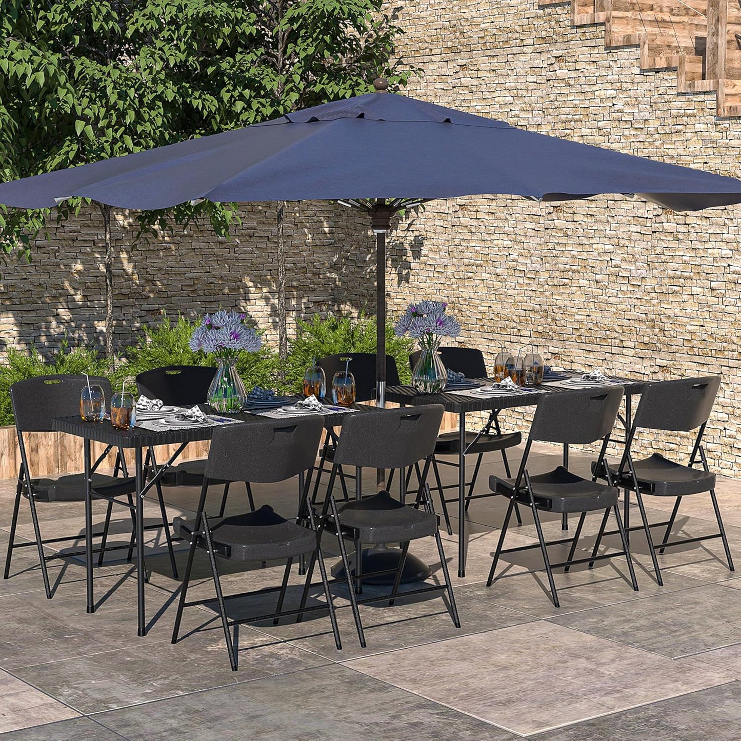 VECELO 4 Pack Folding Chairs, Indoor/Outdoor Use Plastic Seat with Steel Frame, for Events, Office, Wedding, Party, Stackable & Portable, Black