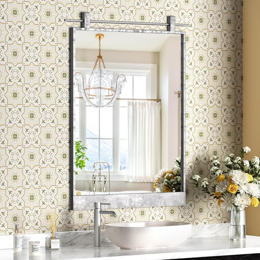 16x24 Inch Rectangle Bathroom Vanity Mirror for Wall Mounted Over Sink Farmhouse Rustic Frame Barn Door Mirrors Silver Foyer Entryway Decor