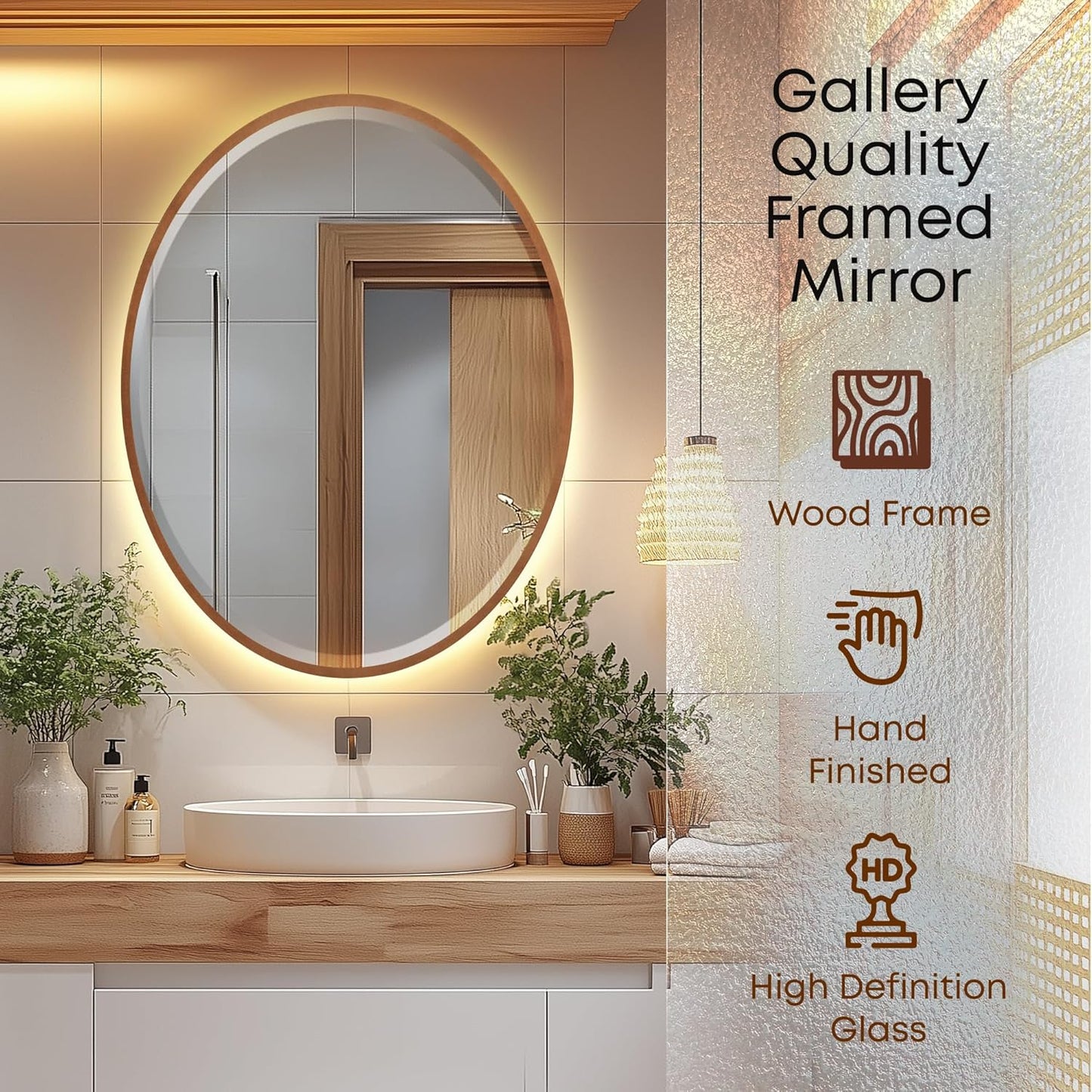 OVALCREST - Oval Wooden Beveled Wall Mirror for Home Decor, Bathroom, Vanity, Bedroom, Living Room, Hallway - London Style (Gold Spray) 31.1 x 41.1