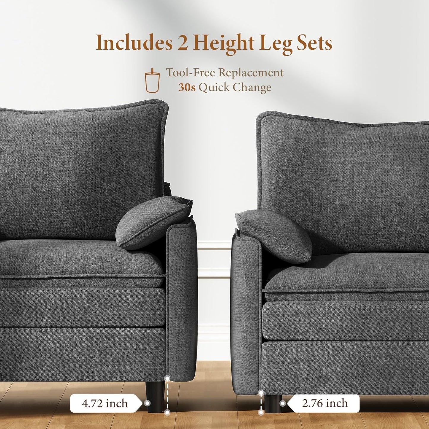 Vesgantti 74" Loveseat Sofa for Living Room, Comfy Cloud Couch Deep Seat Chenille Modern 2 Seater Small Sofa with Armrest Pillow, Easy Assembly for Small Spaces, Gray