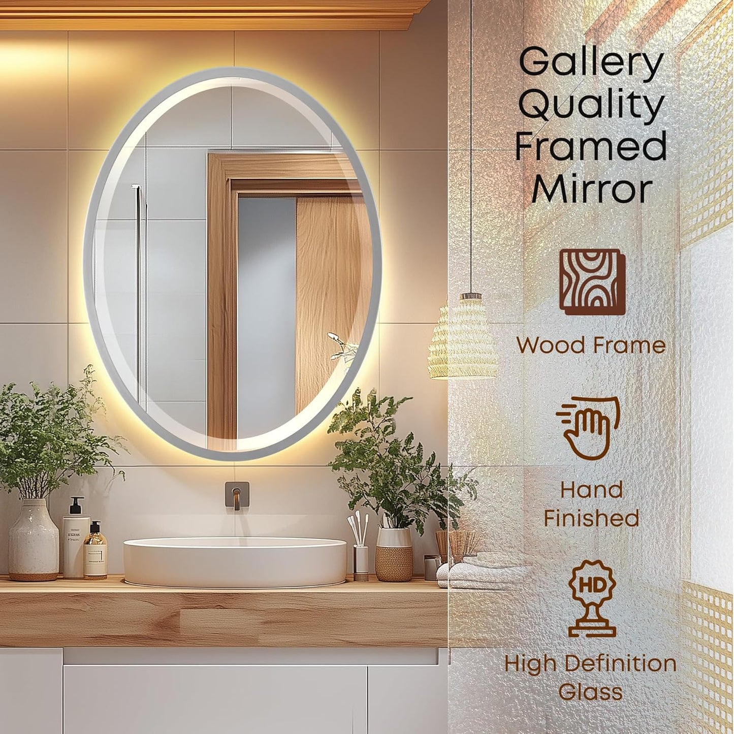 OVALCREST - Oval Wooden Beveled Wall Mirror for Home Decor, Bathroom, Vanity, Bedroom, Living Room, Hallway - London Style (Silver Spray) 31.1 x 41.1