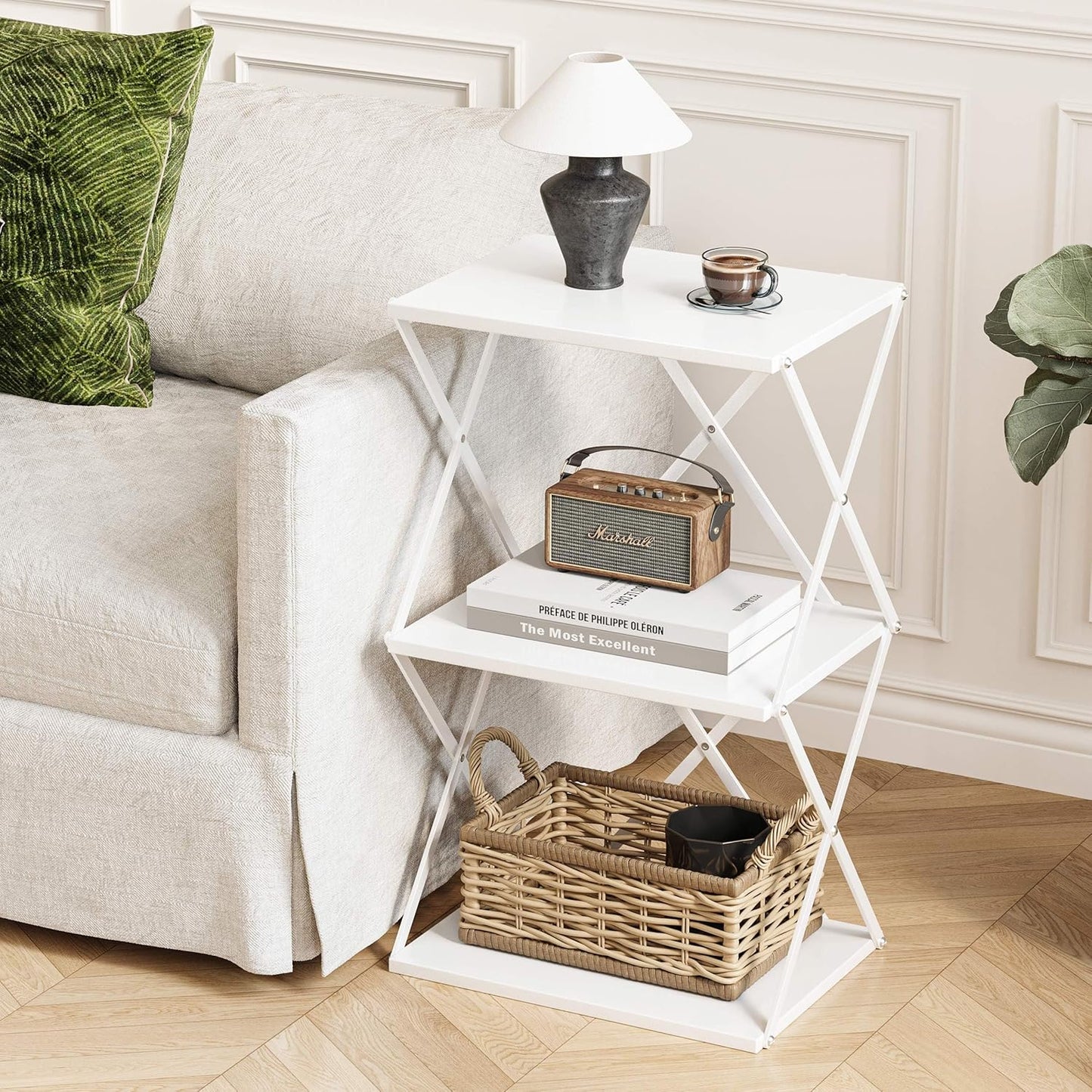 3-Tier End Table Small Side Table Tall Bedside Night Stand with Storage Sofa Side desks for Living Room Bedroom Office Bathroom Small Space White ET-03W