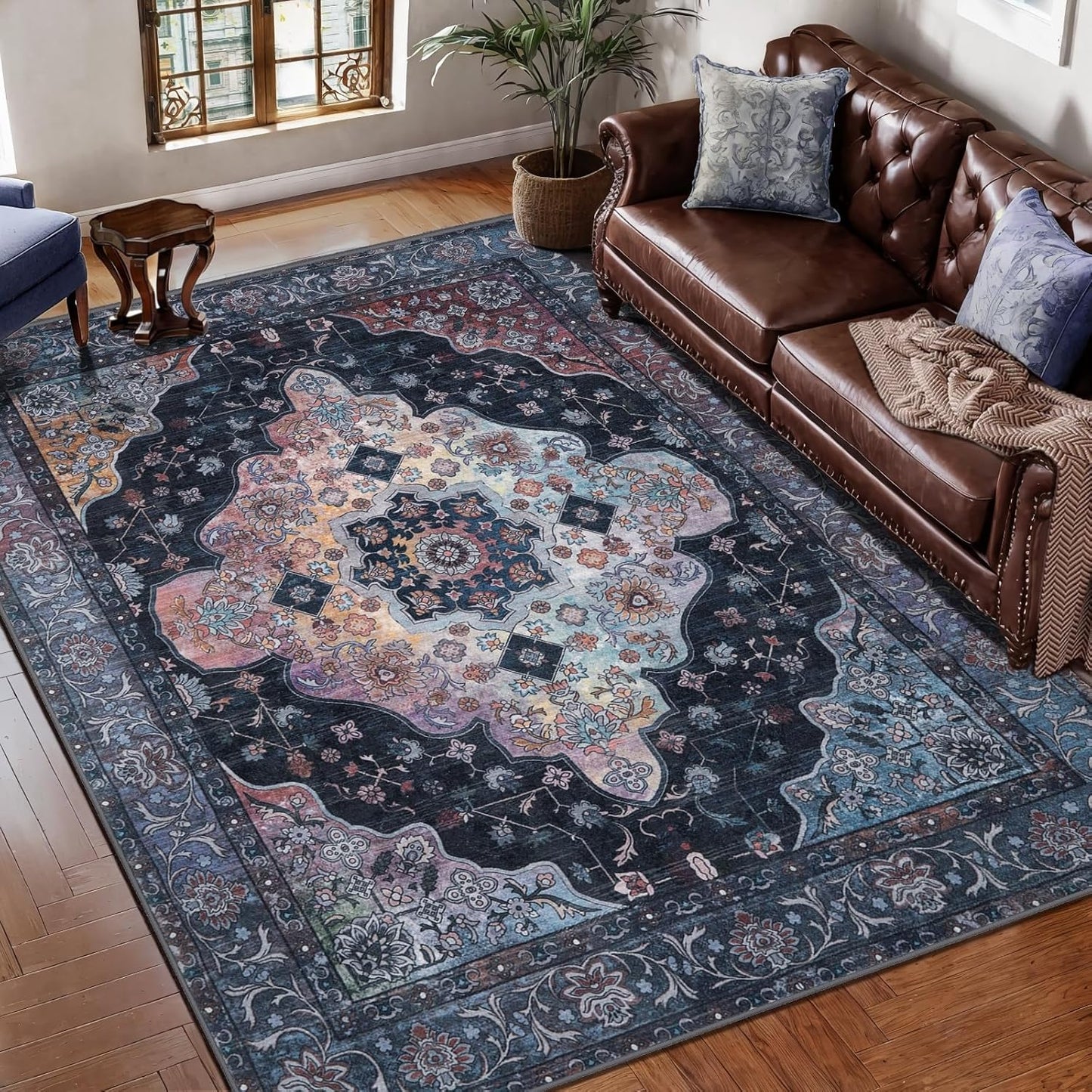 Tangsoo 3x5 Rug, Washable Vintage Rugs Indoor Area Rug, Non Slip Accent Rug, Print Distressed Taupe Carpet, Soft Low Pile Rug for Living Room Dorm Bedroom Bedside Entryway Bathroom