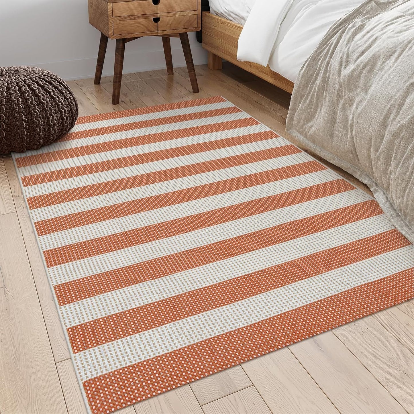 OJIA Outdoor Rug 4'x6', Cotton Woven Patio Rug Washable Rugs Front Porch Rug Outdoor Door Mat Entryway Rugs Indoor Area Rugs Floor Mat for Backyard/Entry/Kitchen/Bedroom/Living Room (Orange/White/Tan)