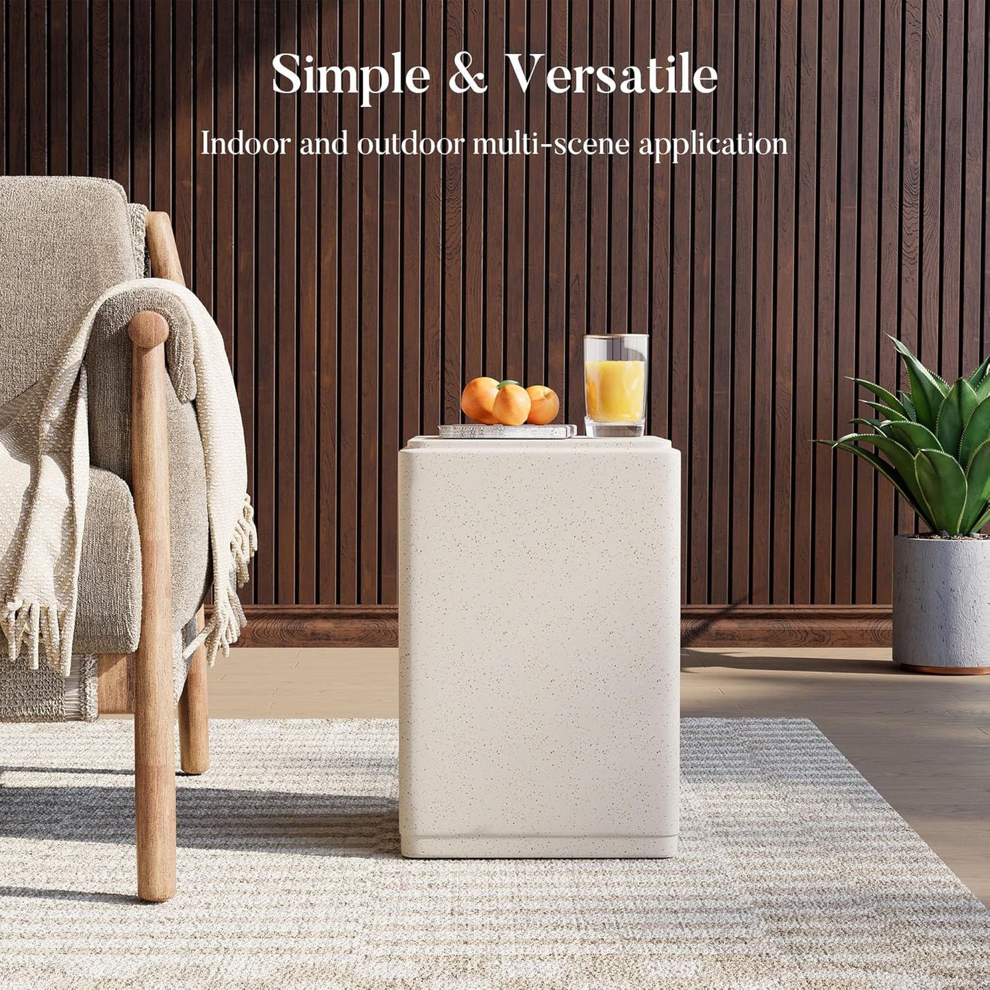 COSIEST 20" Outdoor Side Table, Weather-Resistant Square Concrete End Table for Patio,Durable Small Outside Tables Accent Stool for Garden, Porch, Deck, Balcony & Beach，Speckled White