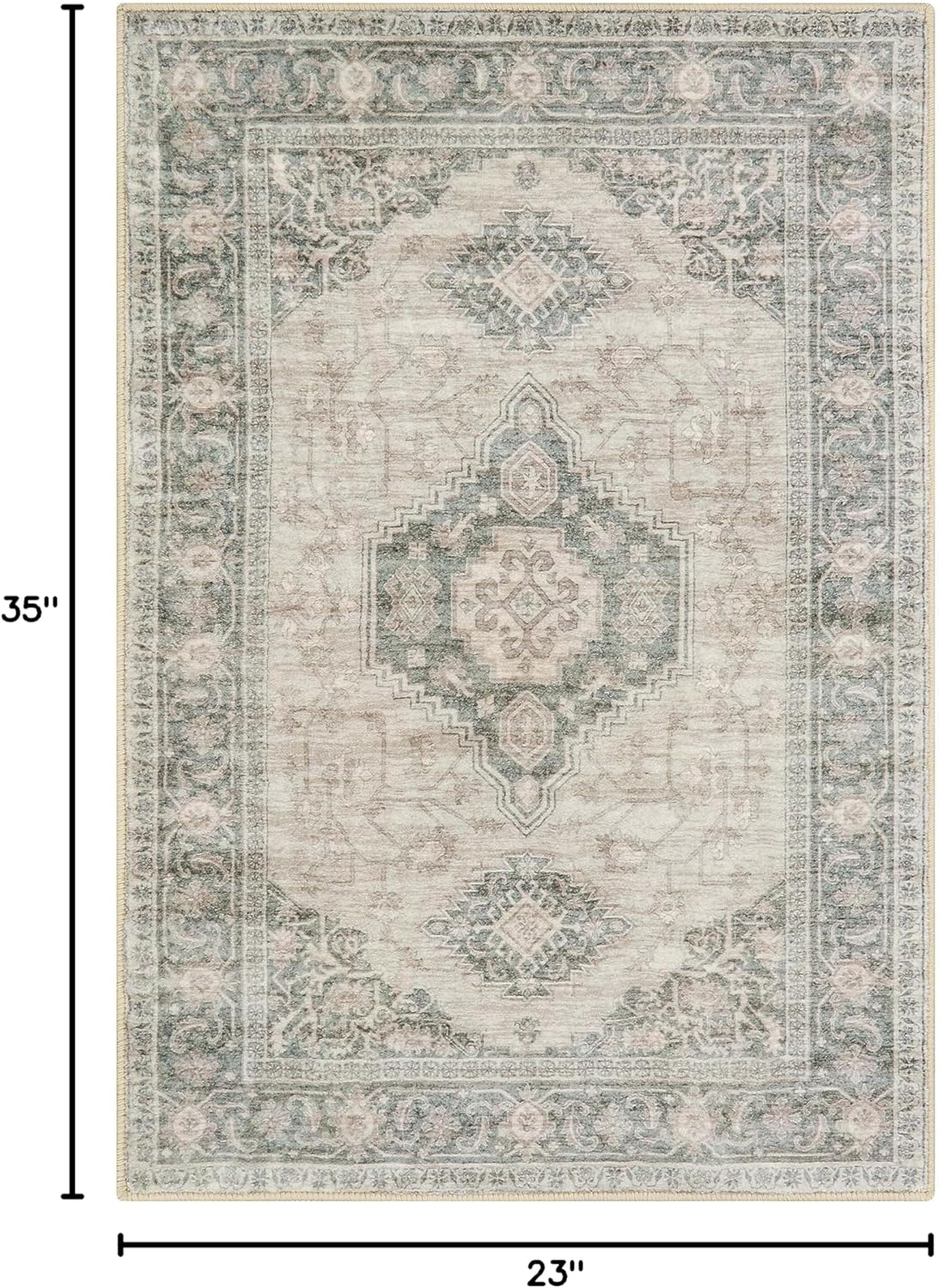 Lahome Oriental Kitchen Rugs Non Slip, 2x3 Small Rugs for Bedroom Entryway, Soft Door Mat Indoor Entrance Vintage Ultra-Thin Carpet for Kitchen Bathroom Bedroom, Grey/Brown