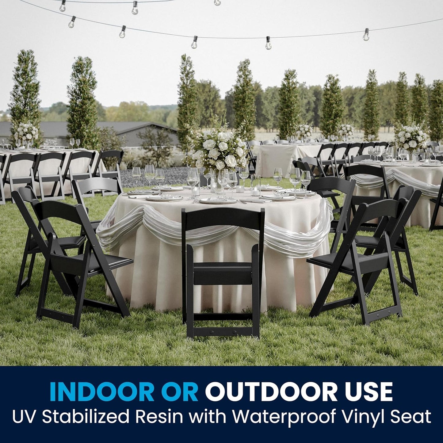 Flash Furniture Hercules Series Folding Chairs for Weddings and Formal Events, Stackable Commercial Event Seats with 1,000-lb. Static Weight Capacity, Set of 4, Black