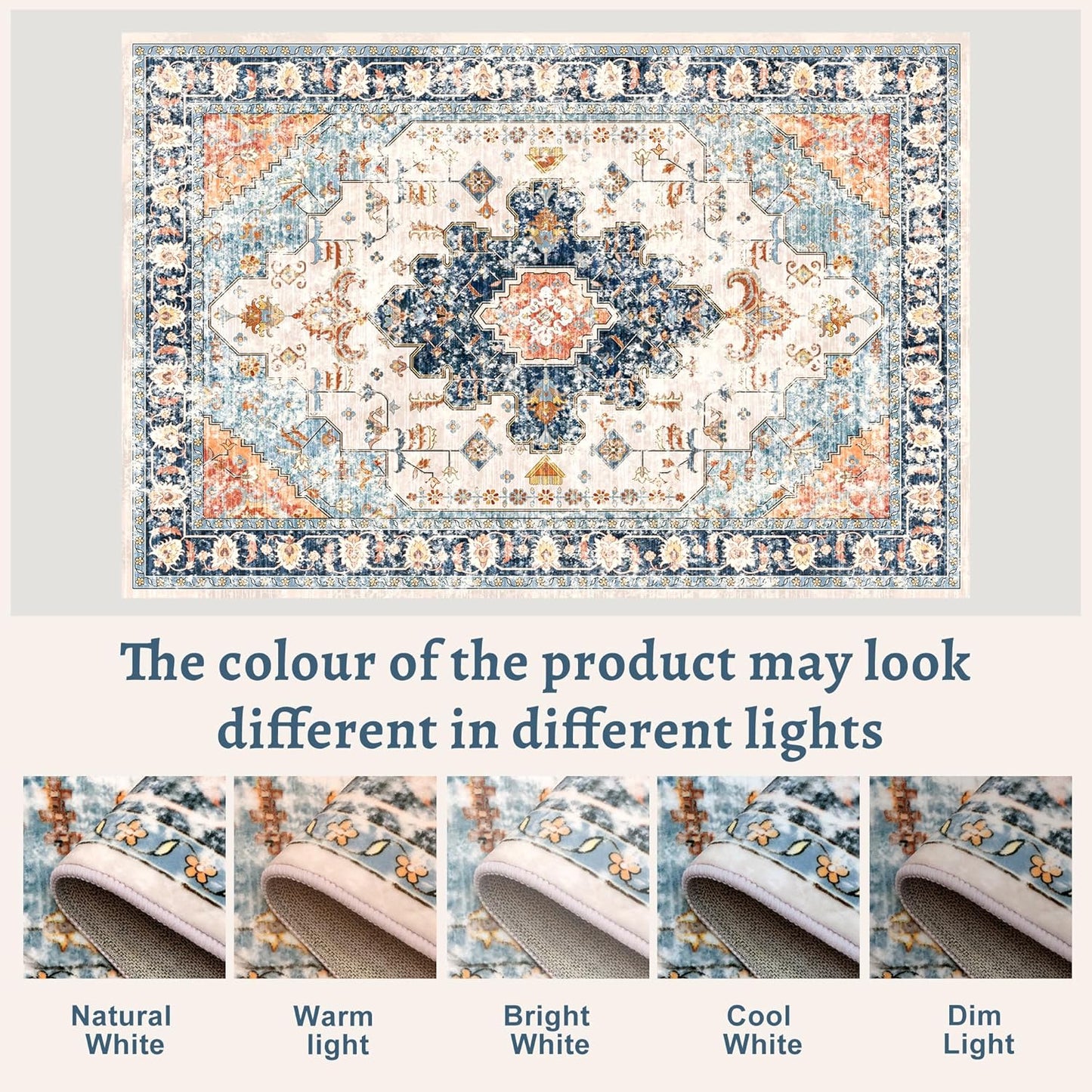 Tangsoo 8x10 Area Rug for Living Room, Washable Vintage Indoor Non Slip Large Area Rugs, Print Distressed Blue/Beige Carpet, Soft Low Pile Foldable Floor Rug for Bedroom Dining Room Dorm