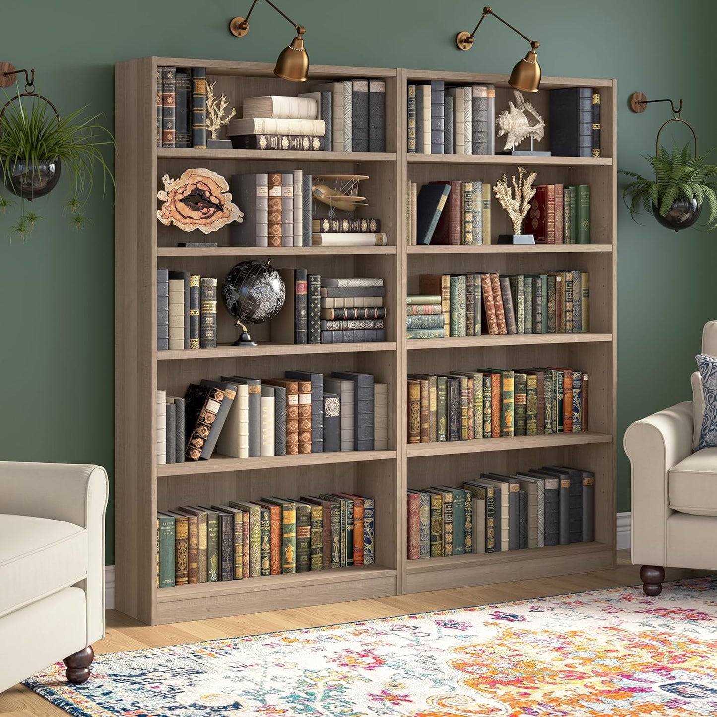 Bush Furniture Universal Tall 5 Shelf Bookcase in Ash Gray