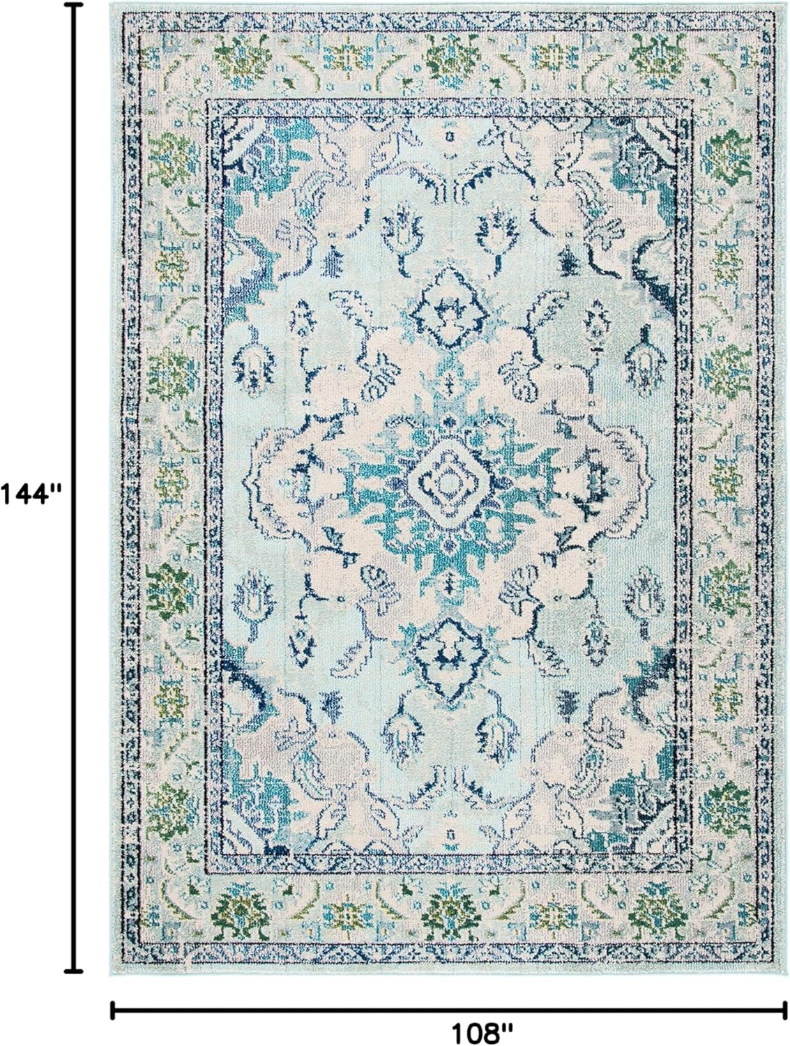 SAFAVIEH Monaco Collection Area Rug - 9' x 12', Light Blue & Ivory, Boho Chic Medallion Distressed Design, Non-Shedding & Easy Care, Ideal for High Traffic Areas in Living Room, Bedroom (MNC243K)
