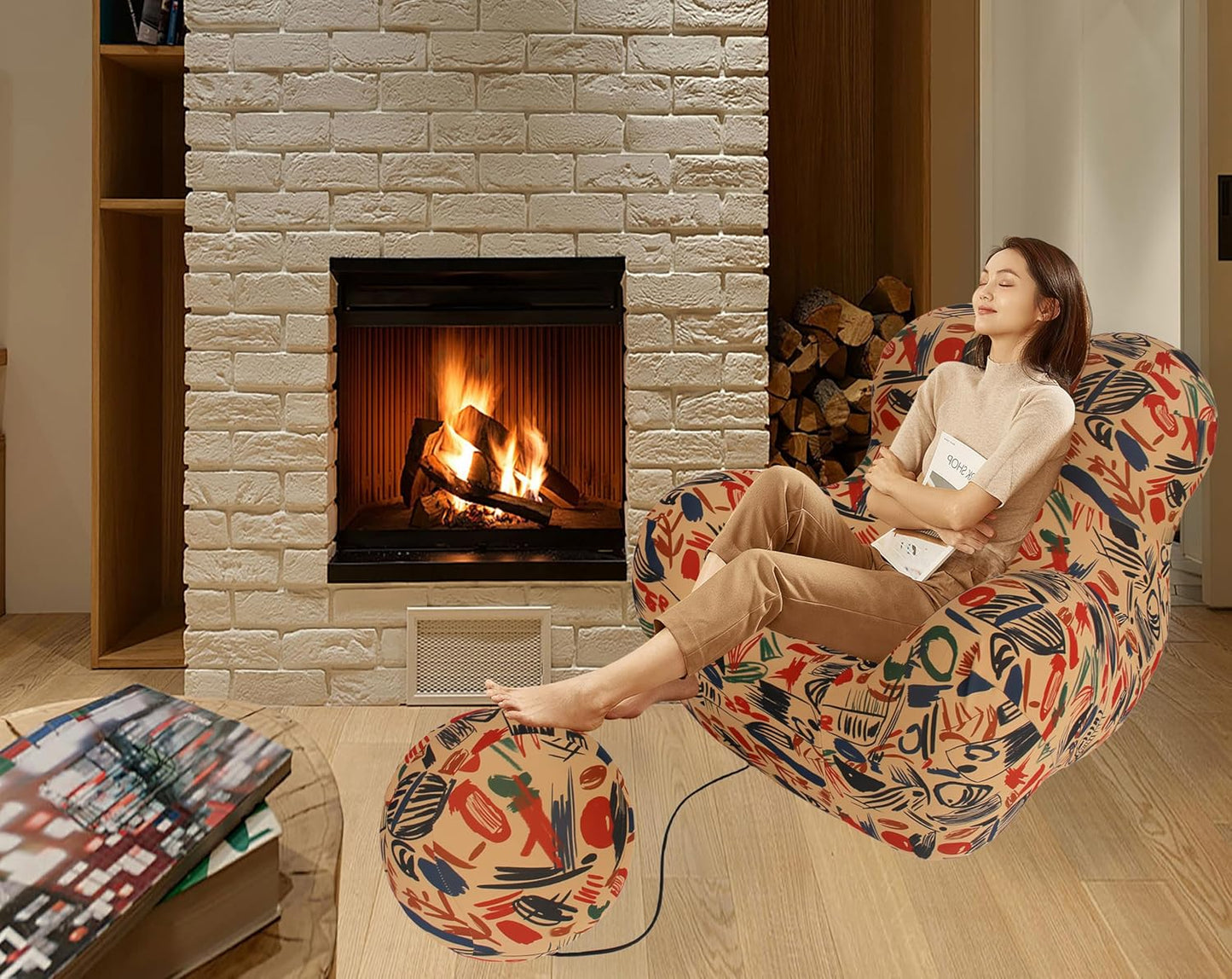 Bean Bag Chair - Memory Foam Bean Bag Chair for Adults, Comfy High-Resilience Single Sofa, Small Space Floor Chair, Chaise Lounge for Living Room, Bedroom (Cartoon, Ball)