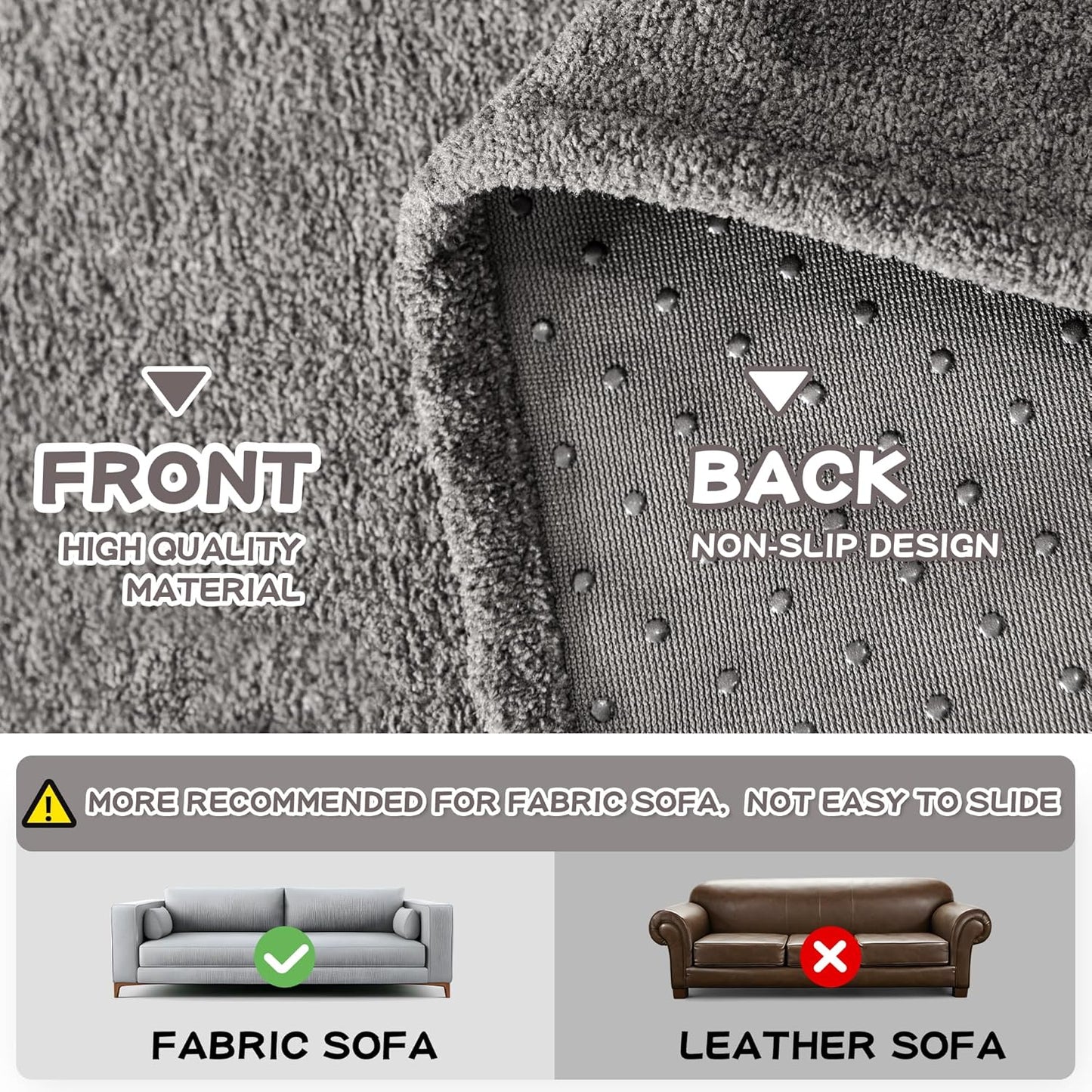 MYSKY HOME Couch Cover Sofa Cover for 2 Cushion Couch, Non-Slip Soft Sofa Slipcover Protector, Sofa Covers Washable, Couch Covers for Sectional Sofa, Sofa Towel for Pet Cat Dog, 71" x 118", Grey