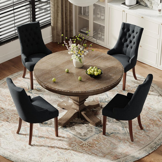 COLAMY Wingback Upholstered Dining Chairs Set of 4, Fabric Side Dining Room Chairs with Tufted Button, Living Room Chairs for Home Kitchen, Black