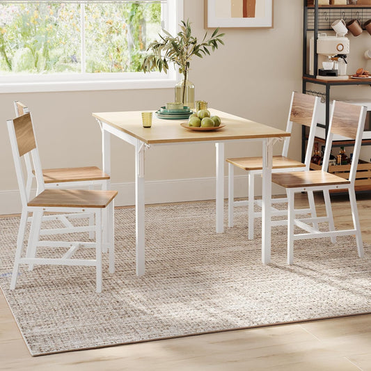 VASAGLE Dining Chair Set of 4, Wood Kitchen Chairs with Metal Steel Frame, Easy to Assemble, Comfortable Seat, Modern Farmhouse Chair for Kitchen, Bedroom, Living Room, Wheat Brown and Cloud White