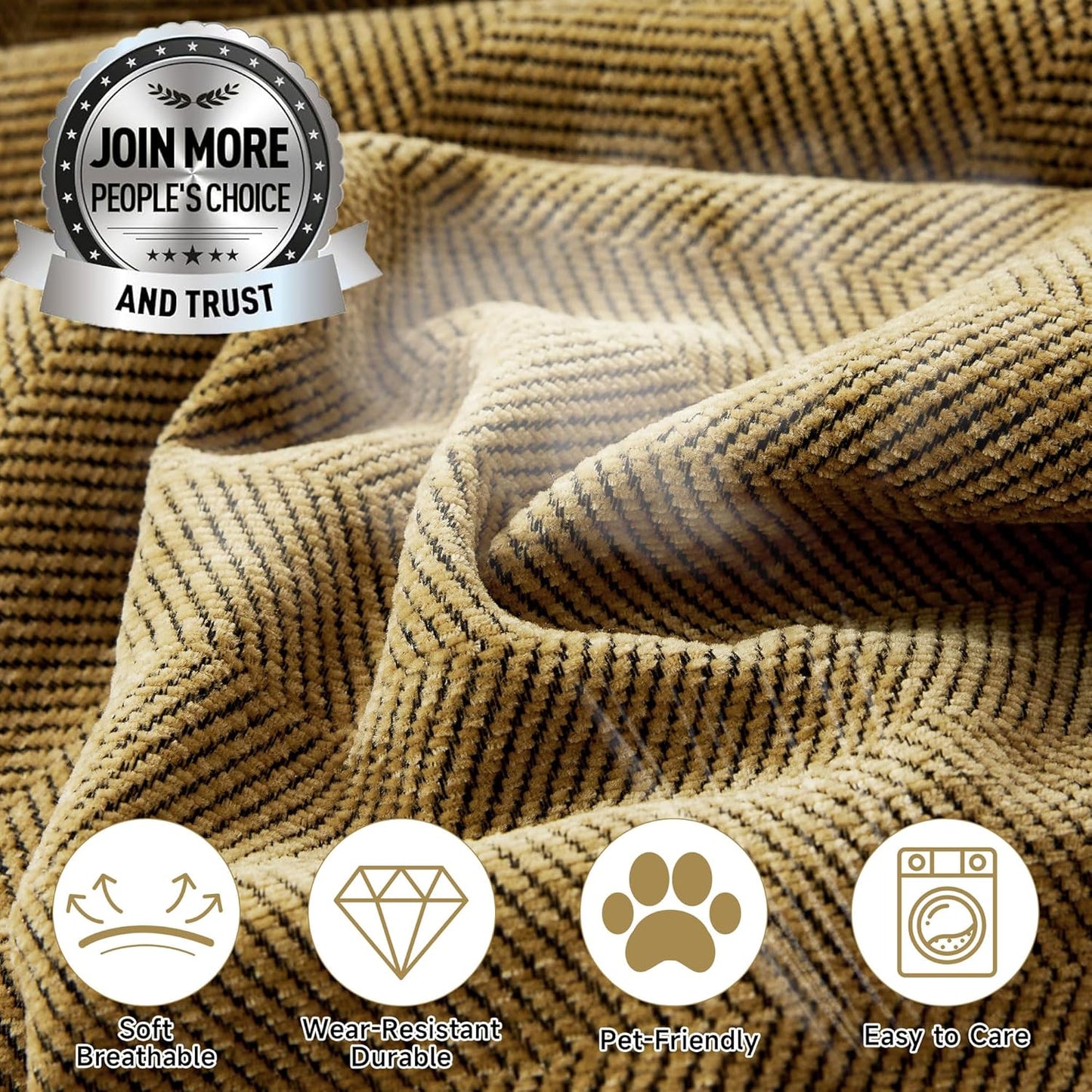 STACYPIK Wear-Resistant Chenille Yellow Sofa Cover, Couch Cover for Dogs, Washable Pets Protector for 3 Cushion Couch, Sofa Covers for Loveseat, Non-Slip Sectional Cover, Throw Blanket-71X150IN