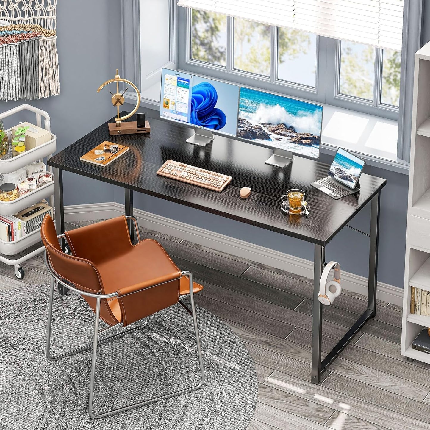 Coleshome 55 Inch Computer Desk, Modern Simple Style Desk for Home Office, Study Student Writing Desk, Black