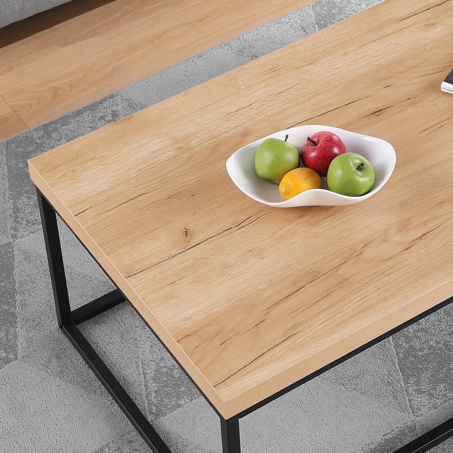 CENSI 47-Inch Natural Oak Accent Coffee Table/Center Table for Living Room, Rectangle Modern Industrial Style,Wood and Metal, Max.Loading 220 lbs. (White Oak)