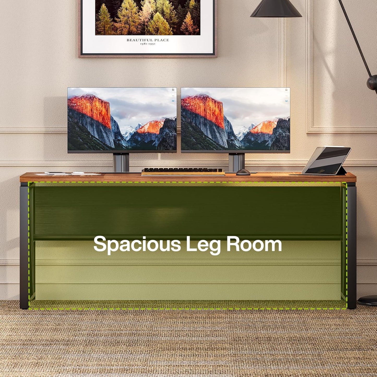 LITTLE TREE 63-Inch Office Desk with 31.5-Inch Lateral File Cabinet, Study Writing Desk Computer Desk for Home Office