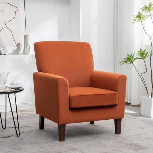 Container Furniture Direct Contemporary Accent Arm Chair with Birch Wood Frame and Velvet Upholstery, Armchair for Office and Living Room Decor, Removable Cushions, Orange