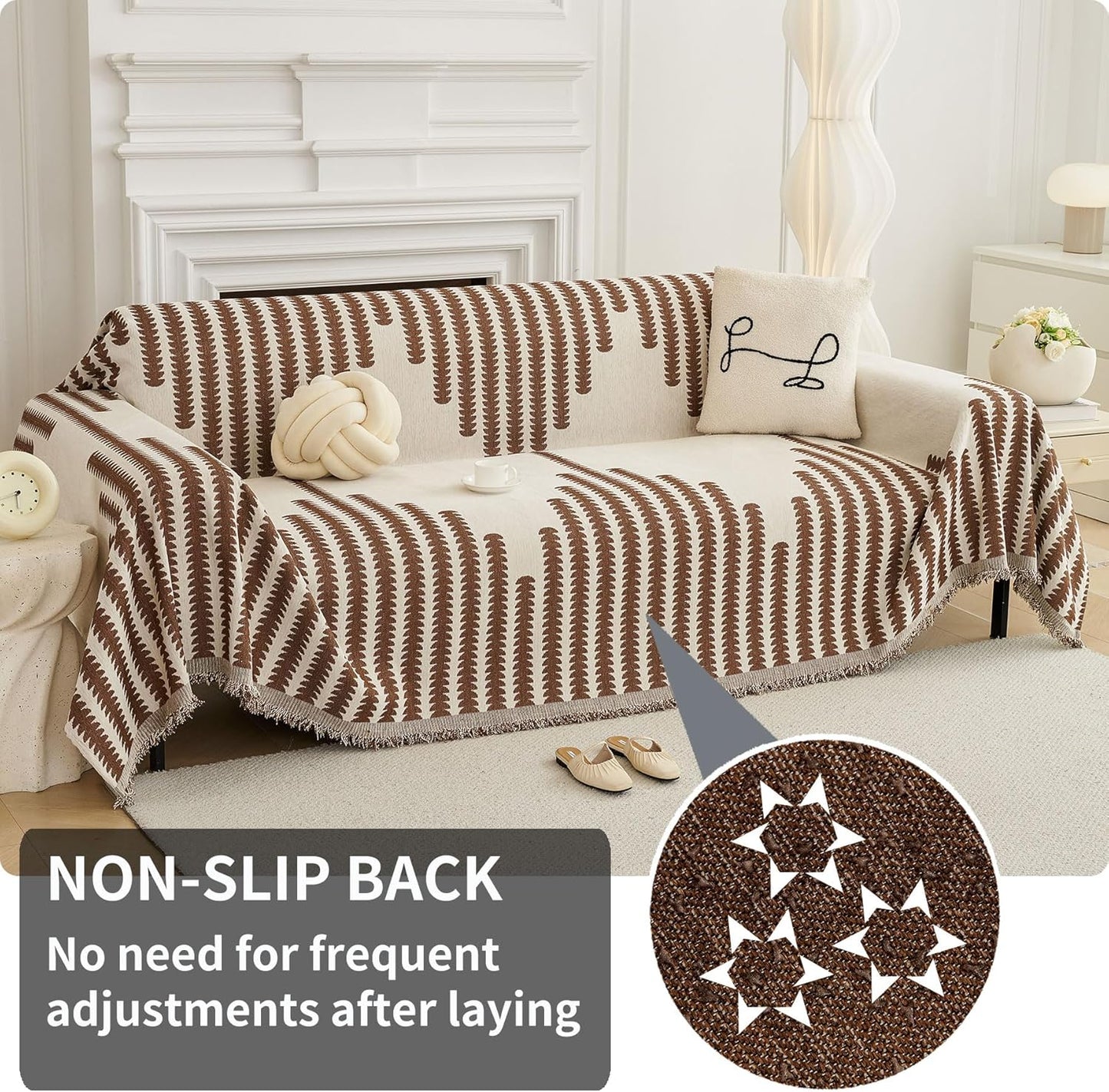 HAOMAIJIA Boho Sofa Covers Couch Covers for 3 Cushion Couch Sofa Pet Friendly Soft Thick Couch Cover for Dogs Washable Sectional Couch Covers L Shape Furniture Protector (Brown, 71"x150")