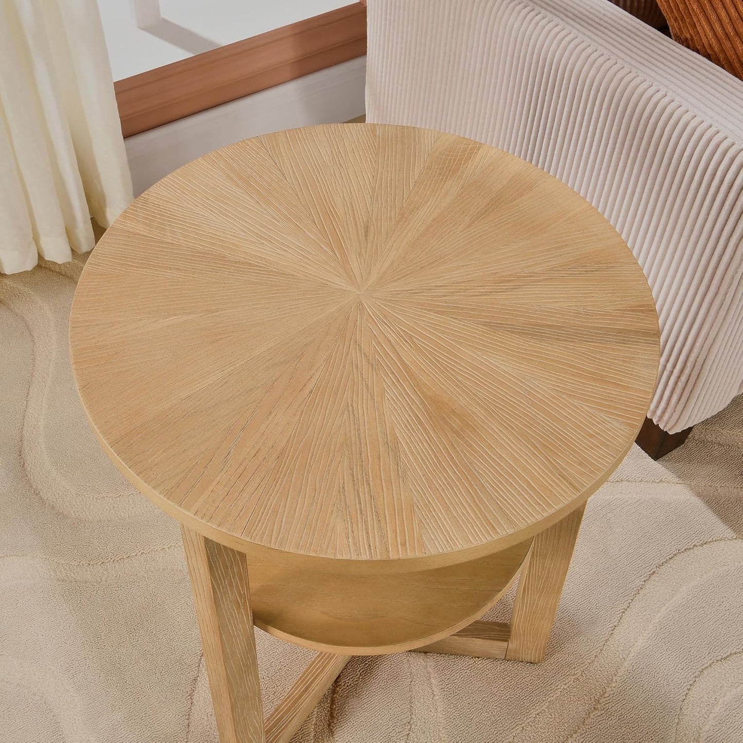 MODERION Round End Table, Rustic Side Tables with Storage Shelf, Classic Circular Solid Wood Beside Table-, 2-Tier Telephone Tables-, Nightstand, 24”H x 19.3”D for Living Room Wood Natural BZ3338OA