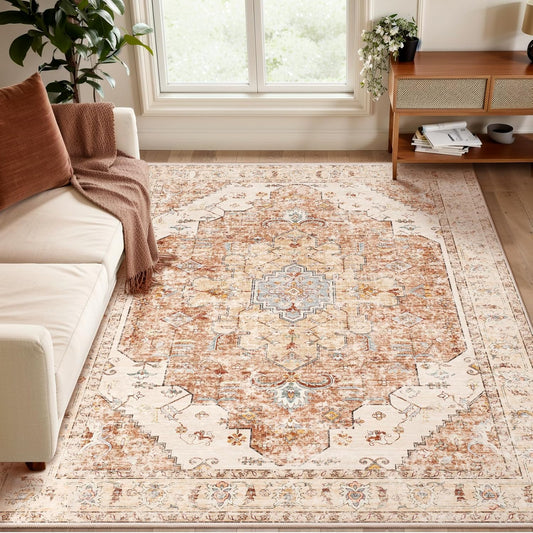 Tangsoo Area Rug 3x5 Bedroom Rug, Washable Vintage Indoor, Non Slip Accent, Print Distressed Brick Red Carpet, Soft Low Pile Rug for Living Room Dorm Bedroom Bedside Entryway Bathroom