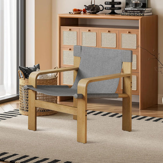 Ball & Cast Living Room Chairs,Mid-Century Lounge with Comfortable Linen Fabric Armchair & Rubber Wood Frame,Accent Chair Wide Armrest,Detachable and Washable Seating Furniture for Reading,Dark Grey