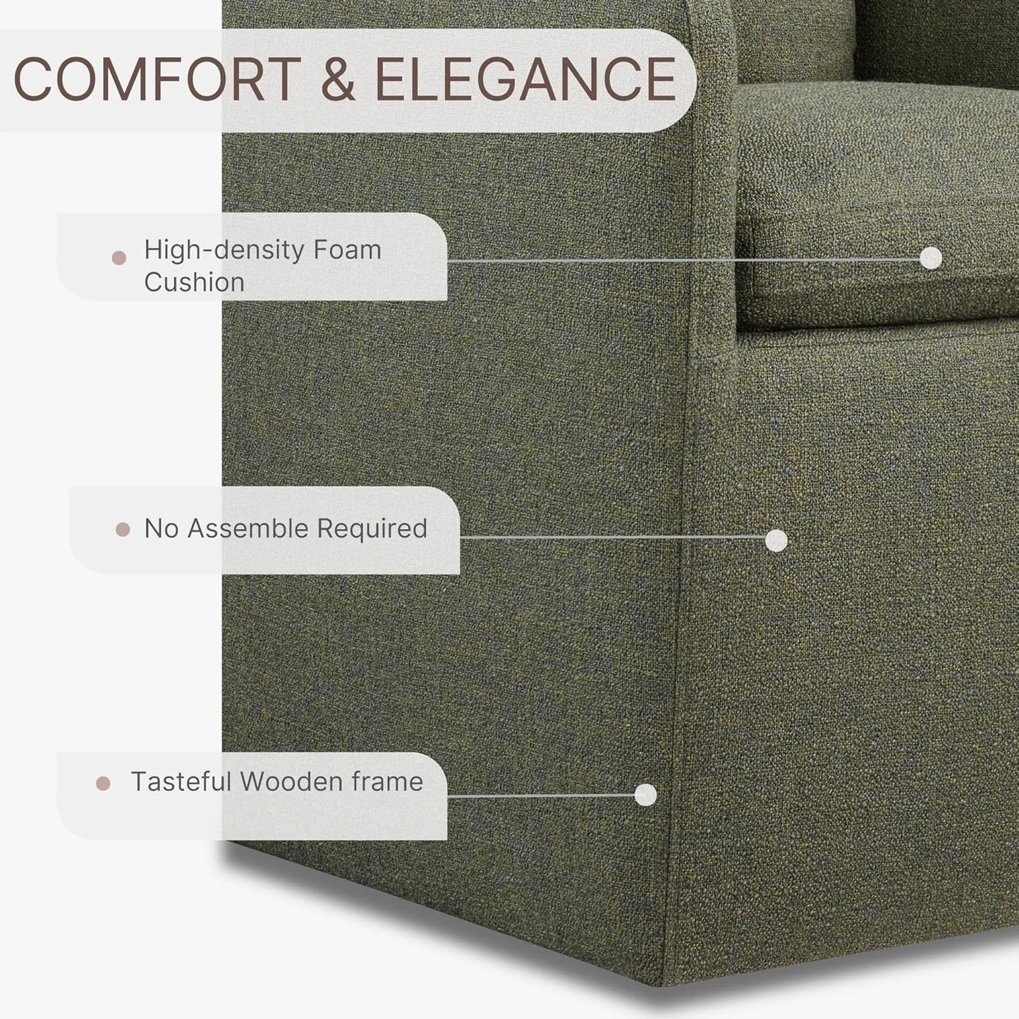 Upholstered Dining Chairs with Casters No Assembly Modern Accent Armchair with Rollers for Diningroom Bedroom Livingroom Reading Room,Green,2 Boxs